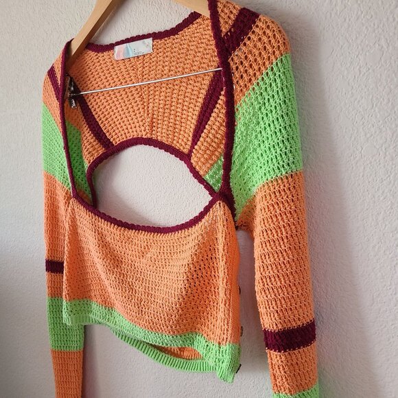 Free People FP Beach US Size S Love Me Long-Sleeve Fauxchet Stripe Top - Picture 2 of 11